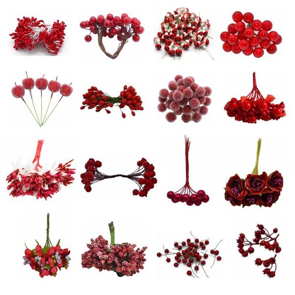 

decorative flowers & wreaths wedding decoration red artificial flower cherry stamen berries diy cake gift box birthday party decor