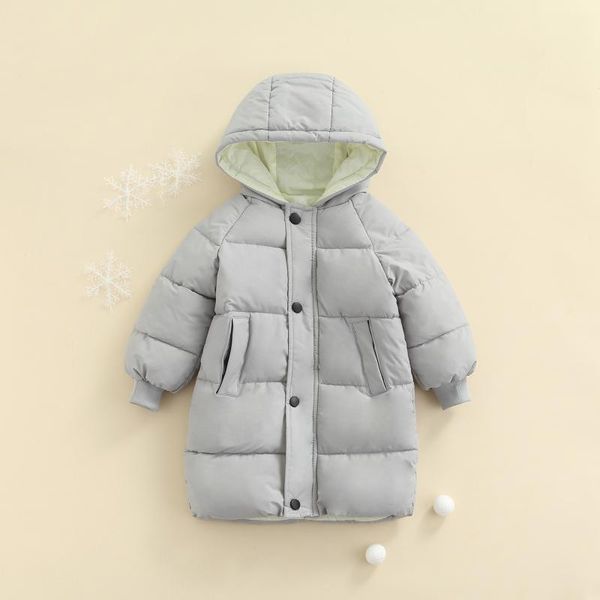

down coat winter baby boys girls casual loose hoodies jackets with long version kids single-breasted simple style warm parkas, Blue;gray