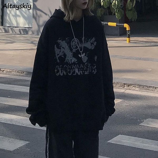 

women's hoodies & sweatshirts winter print women retro harajuku high street couples oversize black hooded bf plus velvet hoodie s-5xl