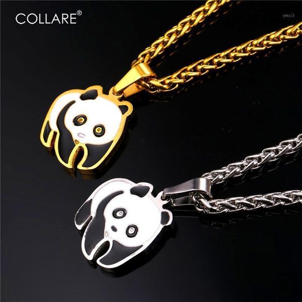 Correntes colares panda pendente de aço inoxidável colorido de anime de cor de anime por atacado jóias de animais chineses colar mulheres p132