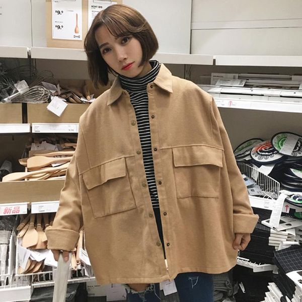 

jackets women single breasted pockets leisure daily loose harajuku solid simple all-match korean style jacket womens soft trendy women', Black;brown
