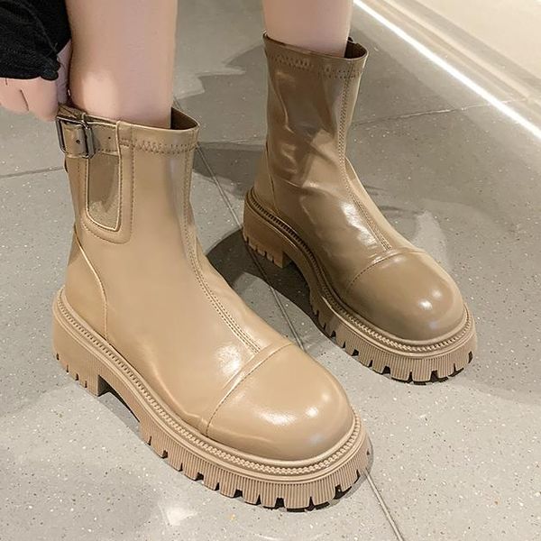 

boots winter women fashion motorcycles ankle buckle decoration platform wedge heel zip modern shoes ladies cool female whosale, Black