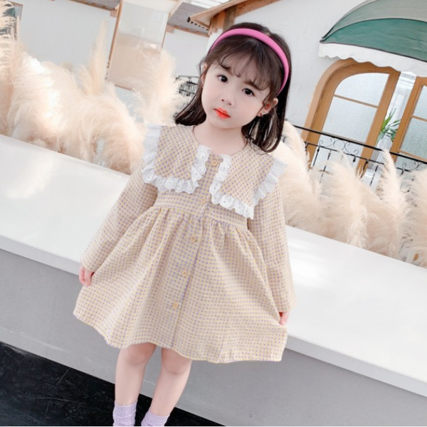 

pattern plaid kids dresses for girls 2021 spring cotton clothes children button ruffles party tutu dress girl dress, White
