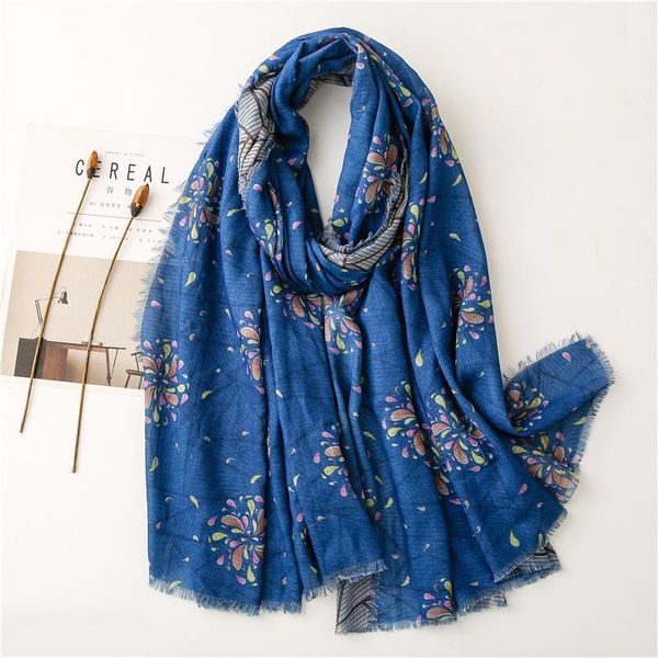 

scarves women autumn cotton viscose tassel shawl polka floral patchwork long pashmina wrap sun protection summer soft 180*90cm, Blue;gray