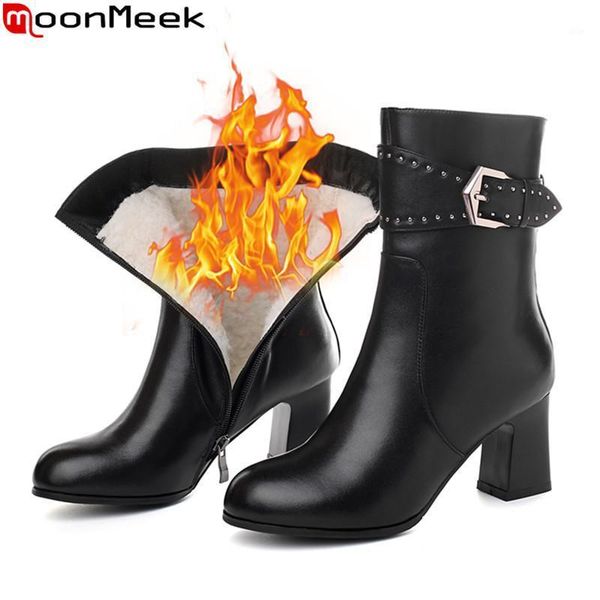 

boots moonmeek 2021 arrive genuine leather ankle winter keep warm ladies shoes solid black high heels women brand1
