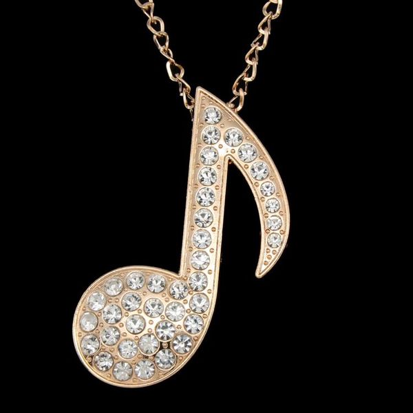 

pendant necklaces fashion big music note necklace long crystal cute for women girl gifts trendy jewelry nkeg61, Silver