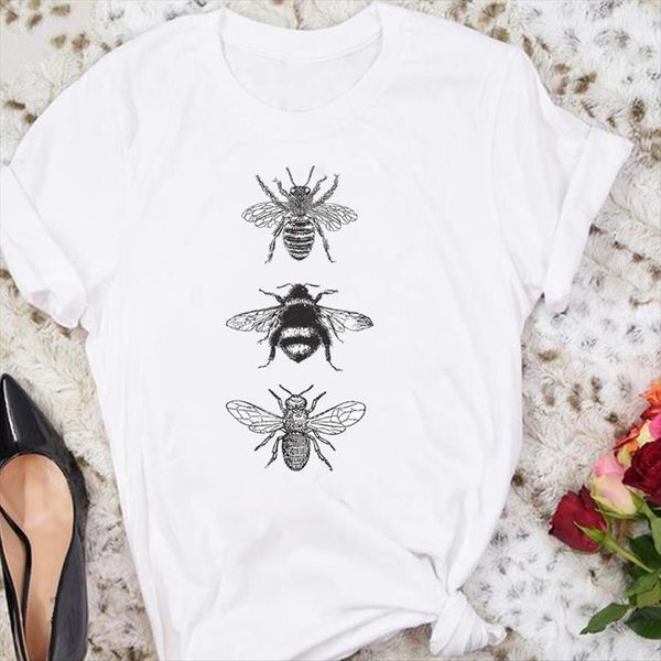 

cartoon short sleeve bee trend womens cute summer tshirts fashion clothes graphic t lady print tee shirt, White