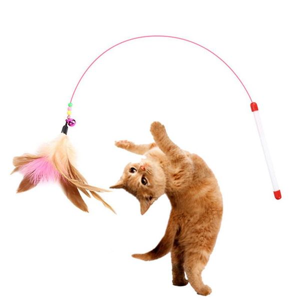 

cat toys funny stick interactive toy rod with metal bells and feather long wire supplies play game pet products