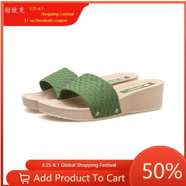 

summer sandals anti slip and wear resistant thick soled mid heel versatile indoor outdoor women slippers with soft soles, Black