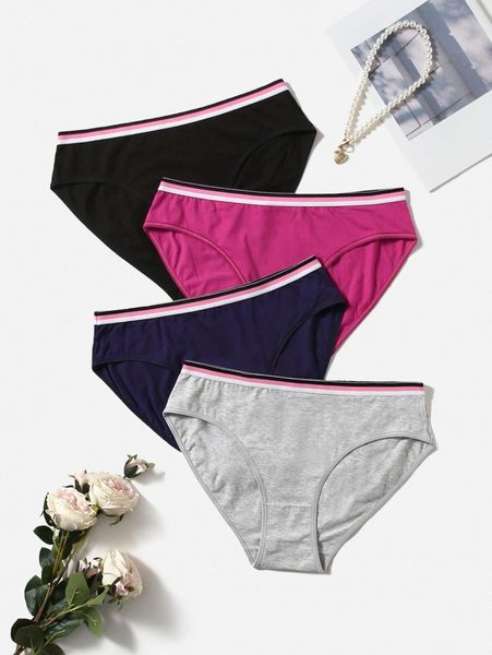 

4pack plus contrast binding panty set j5vi#, Black;white