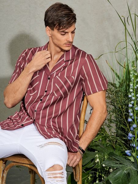 

men striped dual pocket shirt v4dk#, White;black