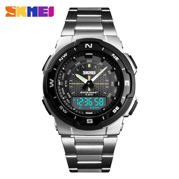 

skmei men watch fashion quartz sports watches stainless steel strap men watches brand luxury business waterproof wrist watch 210329, Slivery;brown
