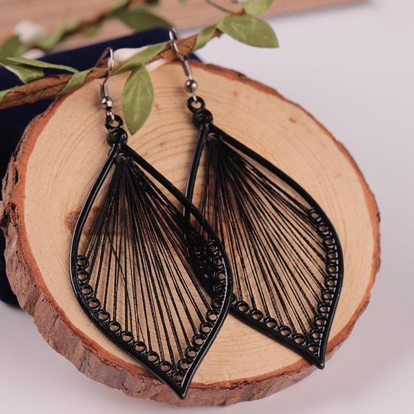 

dangle & chandelier vintage black hollow woven leaf earrings boho style women's girl accessories banquet jewelry, Silver