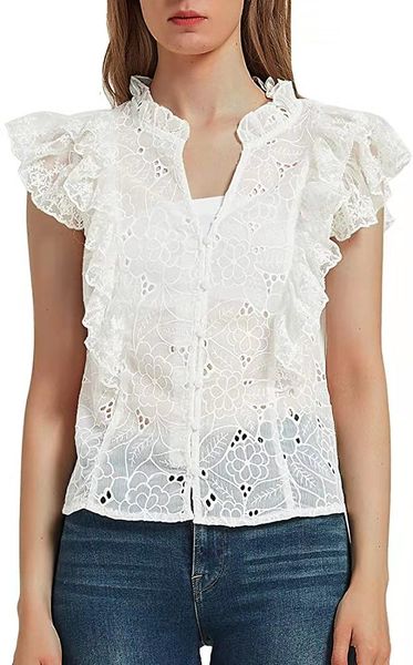 

2021 summer clothing new ladies v-neck lace sleeveless vest, White