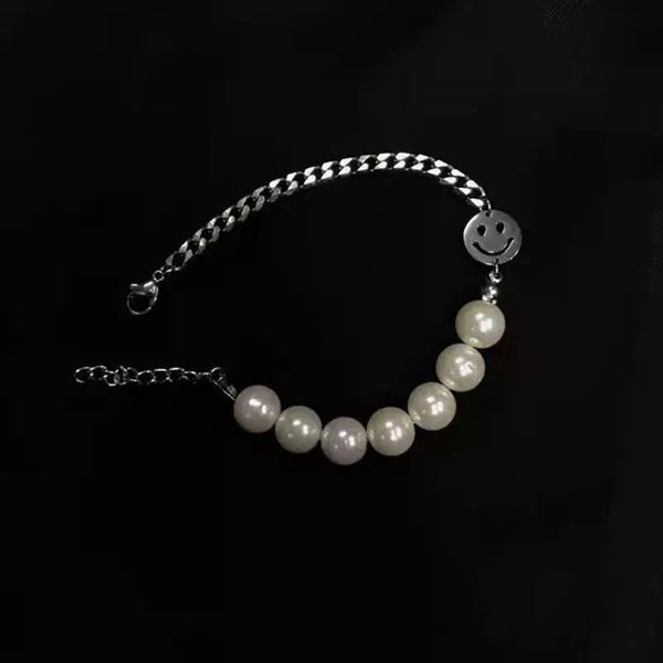 

link, chain punk metal bracelets for women vintage simple bracelet fashion jewelry elegant imitation pearl halloween gifts, Black