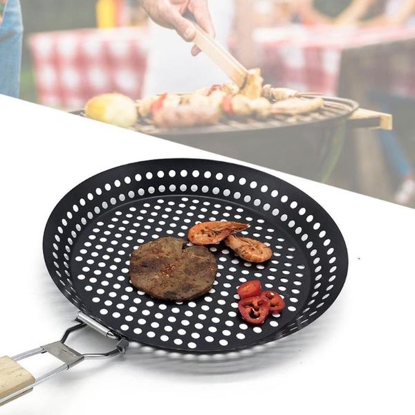 Utensili Accessori Griglia per barbecue di alta qualità Cestello tondo in acciaio inossidabile con griglia per barbecue a fori grandi