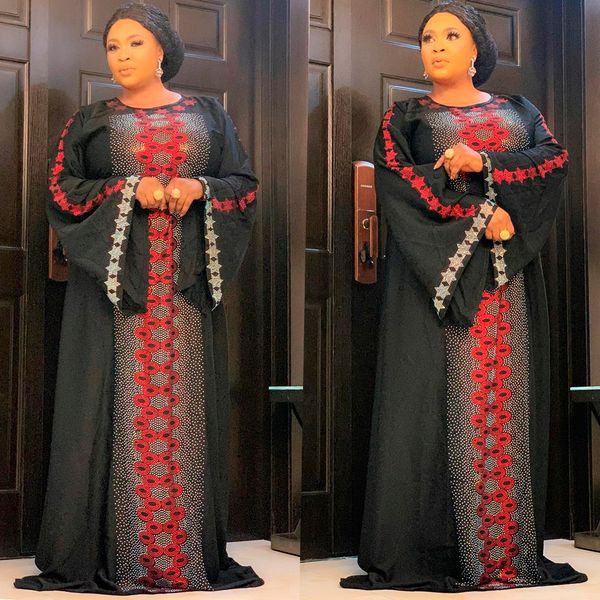 

20212021 spring summer party dress women fashion new africa shiny dresses muslim abaya long sleeves kaftan robe africaine vestido, Red