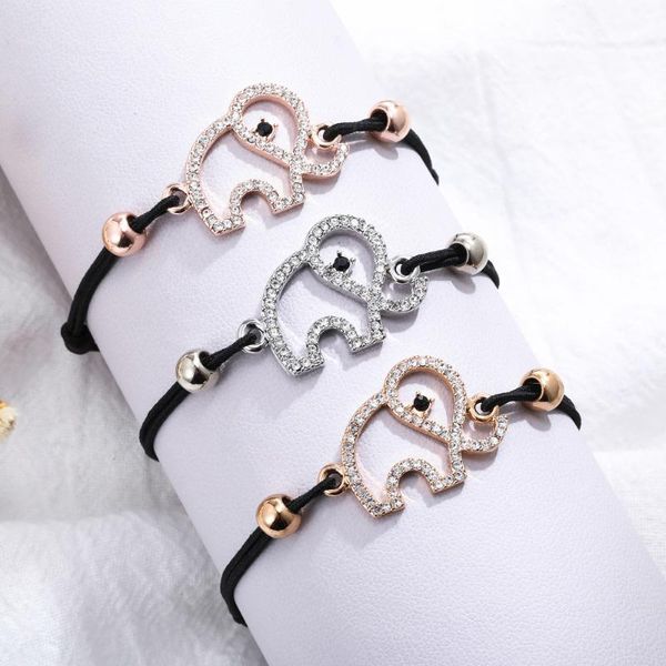 

charm bracelets small rhinestone elephant female gift black elastic handmade 15-22 adjustable bracelet trendy jewelry for women, Golden;silver