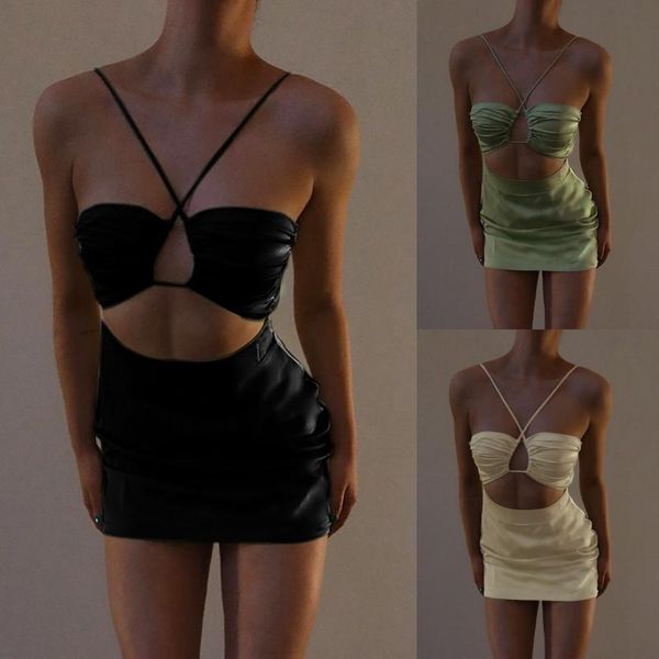 

casual dresses fashion backless halter cut-out women mini bodycon club sleeveless black dress holiday clothes, Black;gray