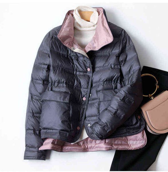 

down et 2021 female short white duck autumn and winter fashion light loose simple large pocket coat, Black