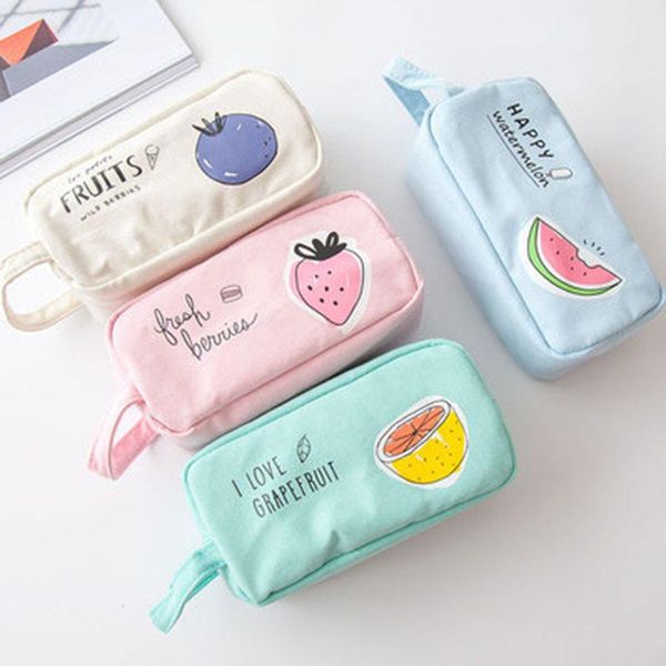 

pencil bags student kawaii bag case solid color korea fruit pattern school girl pen creative high capacity handbag stationery
