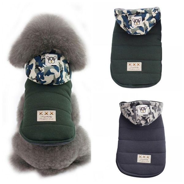 

dog apparel hw cool pet dogs clothes solid warm puppy jacket with camouflage pattern caps coat small medium autumn winter supplie