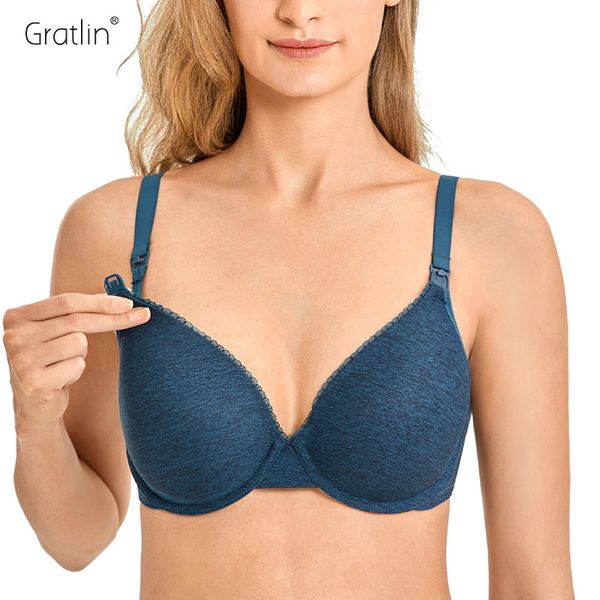 Gratlin Mulheres Cobertura Cobertura de Enfermagem Bra levemente acolchoado Underwire Maternidade Bralettle para amamentação Plus Size B-G Copa 210318