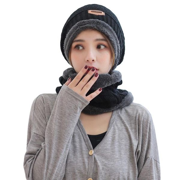 

hats, scarves & gloves sets wholesale 2pcs knit boys girls scarf cap neck warmer winter hats collars for men women baggy beanies fleece bonn, Blue;gray