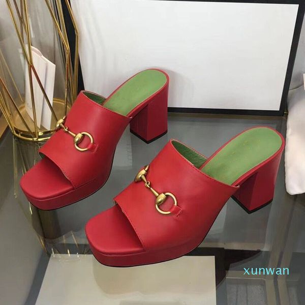 

Slipper designer beautiful platform high heels women's sandals fashion summer leisure comfortable leather office dress shoes Roman thick, Red