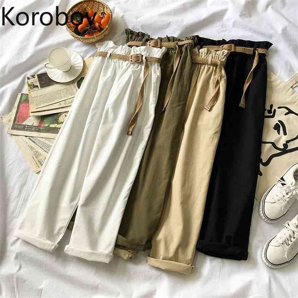 

korobov women casual high waist pants korean preppy style solid sashes women trousers vintage cargo pants joggers 210430, Black;white