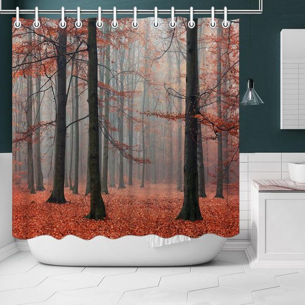 

polyester bathroom curtain fallen leaves in the forest print modern style shower curtains po custom waterproof fabric