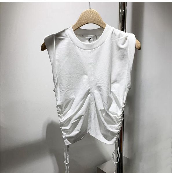 

women's t-shirt spring and summer drawstring sleeveless all-match cotton vest trend, White