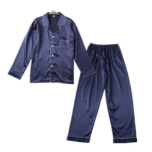 

men's sleepwear baldauren 2021 solid satin pajamas simulation silk long-sleeved trousers color matching suit, Black;brown