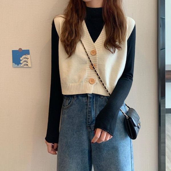 

2021, the japanese fold in autumn and winter sweaters knitted vest female students coat brief paragraph women's vests, Black;white