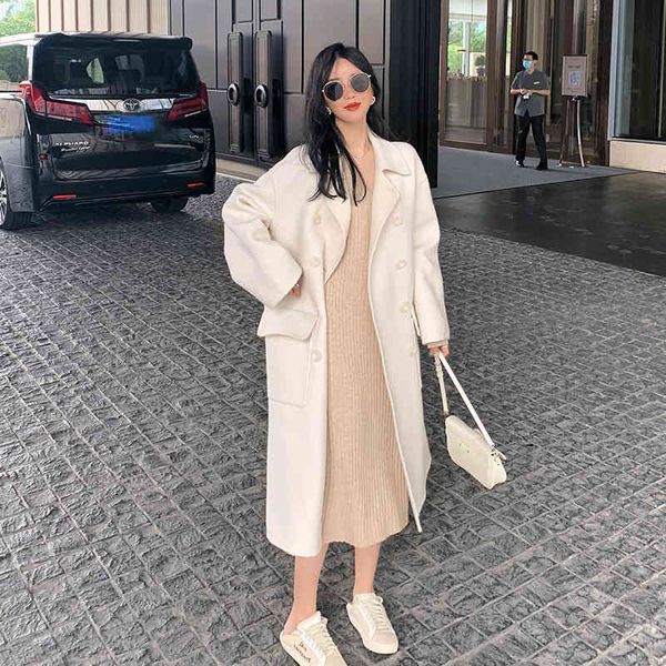 

women's jackets double-breasted loose sewing double-sided wool overcoat d snowball fall coats long temperament elegant clothes, Black;brown