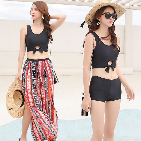 

swimsuit swimsuit women's korean split pants three piece bikini spring swimsuit sexy, slim and small chest gathered on the beach, White;black