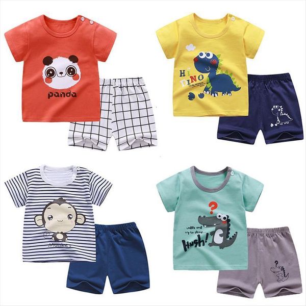 

boys summer sets cotton girls clothes cartoon short sleeve t shirt shorts suits toddler girl pajamas set children clothing, White