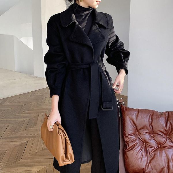 

women's wool & blends black loose fit brief big size long woolen coat parkas sleeve women fashion tide autumn winter 2021 1dd0423