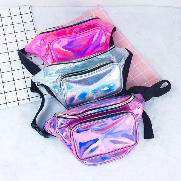 

colors holographic waist bag for women laser fanny pack belt bum banana bags