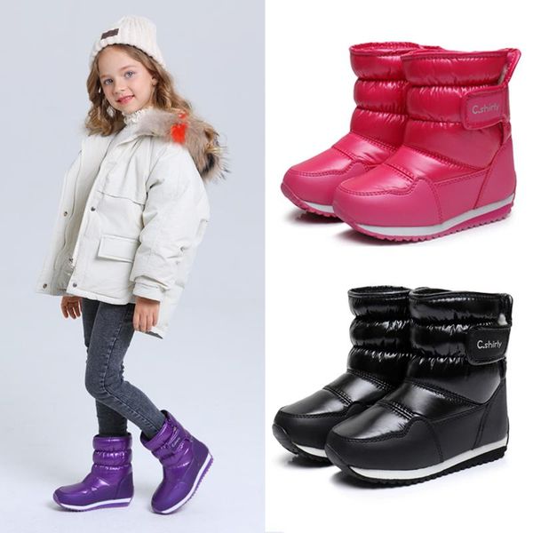

boots children' rubber 2021 winter girls boys waterproof snow mid-calf outdoor warm shoes for boy girl student, Black;grey