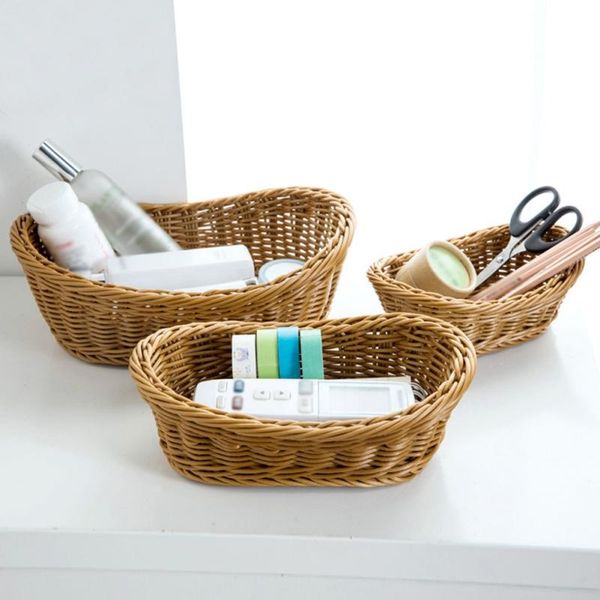 

storage baskets 1 pc handmade wicker bread basket rattan food dessert tray vegetable breakfast display kitchen organizer