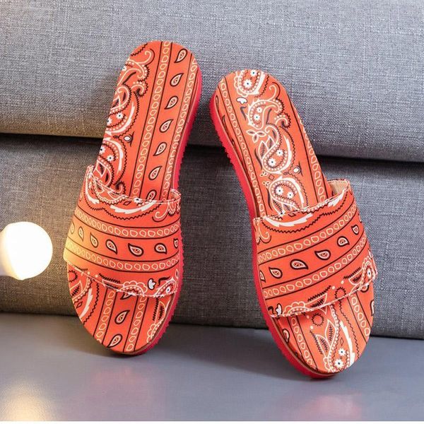 

slippers graffiti cashew flower silk bandana slides for women home sandals designer women's summer footwear wholesale, Black