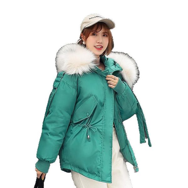 

women's trench coats 2021 women winter short jacket hooded parkas coat loose parka fur collar cotton padded jackets, Tan;black