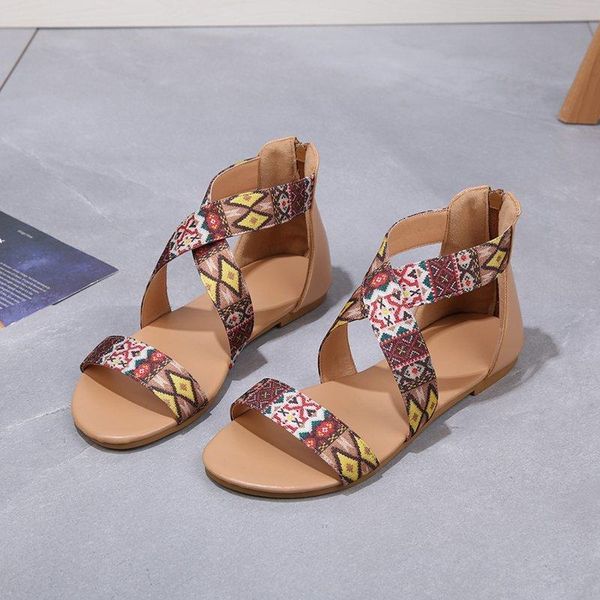

style sandals women 2021 summer national flat women's shoes european and american leisure beach roman, Black