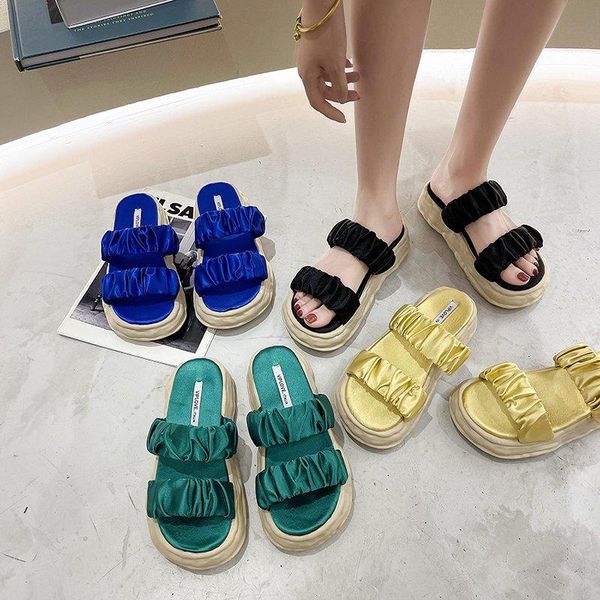 

slippers flat shoes female woman's low slides fashion platform 2021 beach soft luxury pu fabric casual cotton leisure wom, Black