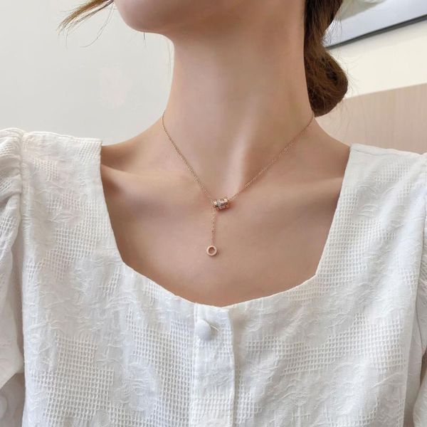 

pendant necklaces retro roman digital necklace titanium steel simple exquisite zircon charm women's fashion jewelry, Silver
