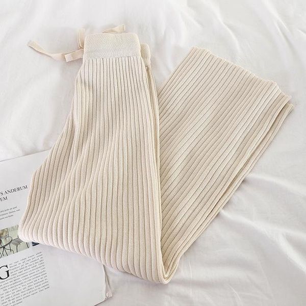 

women's pants & capris women wide leg elastic waist pleated knitted solid simple casual ankle-length korean fashion trendy daily all-ma, Black;white
