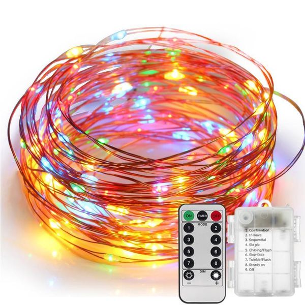 

strips 5m 10m waterproof battery operated 8 mode timed control dimmable copper wire firefly string lights warm white