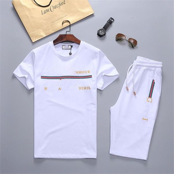 

designer men's sportswear embroidery summer fashion tracksuits luxury jogging pants short-sleeved pullover sweatpants suit o-neck, Gray