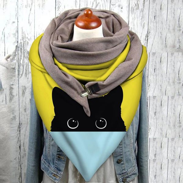 

scarves 2021 luxury fashion women cute cat printing button soft wrap casual warm shawls foulard femme #t3g, Blue;gray